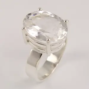 12x 16毫米椭圆形刻面水晶石英石尖角镶嵌戒指美国尺寸925纯银珠宝爪镶嵌