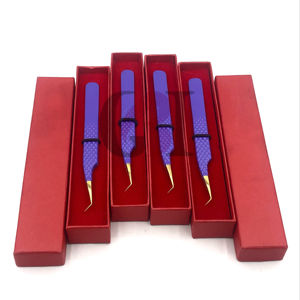 Haute Qualité 45 Degrés Violet Poudre Revêtement Or Pointe Logo Personnalisé En Acier Inoxydable Extension De Cils Pince À Épiler Instruments De Beauté - Product Image 1
