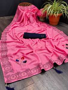 Look le plus attrayant Sarina soie lourde broderie travail Saree avec chemisier pièce femmes indiennes portent Sari pas cher bas prix en gros vêtement - Product Image 6