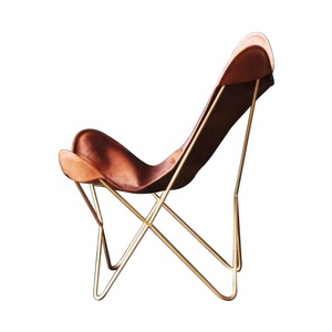 Chaise Vintage en cuir pu à rabat, chaise papillon en cuir de Tan, housse et chaise classiques de fabrication indienne, facile à assembler - Product Image 2