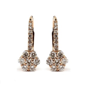 Boucles d'oreilles créoles mignonnes à clip en or rose 18 carats avec diamants véritables sertis à griffes, design personnalisé de Hong Kong, livraison directe, pour femme, mariage - Product Image 1