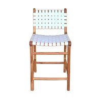Tabouret de bar en bois de teck massif tressé avec cuir de vache véritable, chaises hautes, couleur blanche, style farmhouse, cuisine moderne, meubles de maison