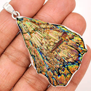 Pendentif plume de kyanite en titane antique 925 en argent sterling massif fait à la main ODM OEM pendentifs fins breloques bijoux en pierres précieuses - Product Image 1