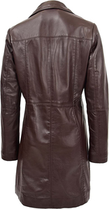 Fashionable Women's Reversible Leather Overcoat Zipper Closure Thin Canvas Fabric Long <b>Sleeves</b> Knee-Length Design-OEM Service - Product Image 3