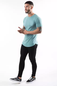 T-shirt décontracté à manches courtes pour homme, en coton uni, très élastique, avec impression personnalisée et sérigraphie, idéal pour l'entraînement et la gym - Product Image 6