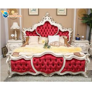 Modern Carving <b>White</b> Queen Size <b>Bed</b> Modern <b>White</b> Gloss Teak <b>Wood</b> <b>Beds</b> European Solid <b>Wood</b> <b>Bed</b> & Nightstands - Product Image 1