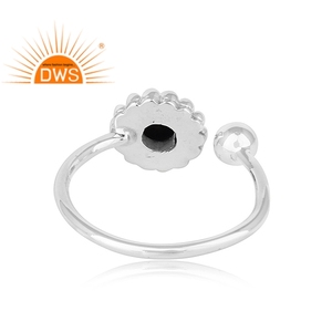 Dark Black Onyx Gemstone Ring Flower Design Oxidized Sterling Silver Ring Antique Silver Jewelry Manufacturer - Product Image 3