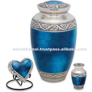 Urne en feuille d'argent Urnes de crémation en métal de feu bleu et en laiton pour les cendres humaines Sac en velours gratuit - Product Image 1