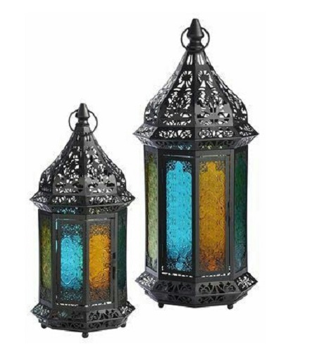 Metalen kaars lantaarns, vintage Marokko stijl ijzeren kandelaar, uitgeholde ijzeren hangende kaars lantaarn voor bruiloft binnen buiten tuin huis