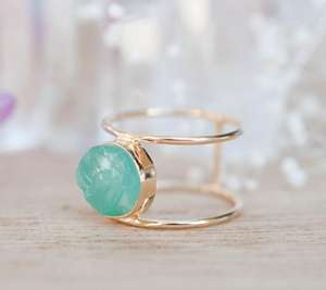 คุณภาพระดับสูง92.5เงินสเตอร์ลิงธรรมชาติ Aqua Chalcedony ไม่ผ่านการบำบัดทรงกลมแหวนพลอยหยาบ - Product Image 3