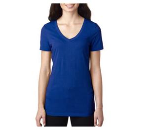 Vêtements pour femmes à col en V chemises grande taille couleur bleue manches courtes été Streetwear OEM logo personnalisé conception t-shirts - Product Image 1