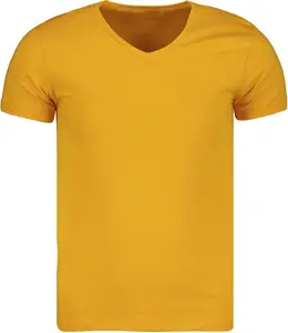 Kaus kerah V kasual pria, baju desain leher V musim panas nyaman dipakai untuk lelaki