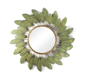 OEM de marque privée cadre en métal couleur verte cadre décoratif en métal miroir meilleure vente miroir mural à cadre rond