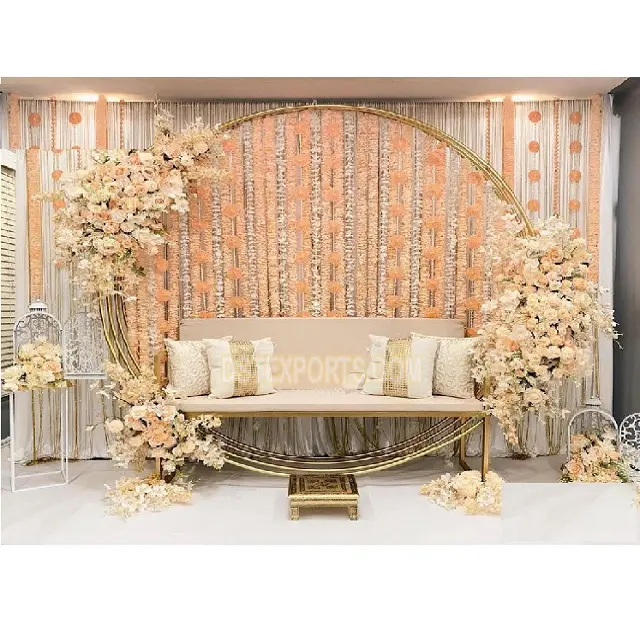 Ronde Wedding Metal Arch Voor Bridal Zetel Koninklijke Stijl Bridal Zitplaatsen Voor Pre Bruiloft Unieke Mehndi Ceremony Bridal Seat