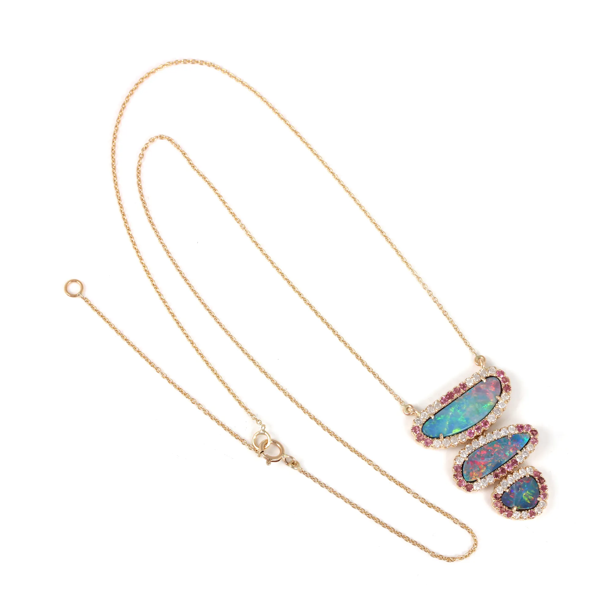 Natural Pave Diamonds Opal Tourmaline Pendant 18 Inch Necklace Solid 14k Yellow Gold Diamond Gemstone Fine Jewelry Manufacturer