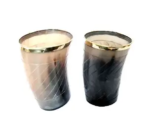 바이킹 마시는 경적 컵 황동 옷 세트 2 더블 벽 커피 머그잔 절연 텀블러 인도 품질 수공예품