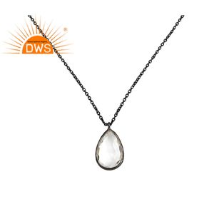 Collier en cristal et Quartz avec pendentif en plaqué Rhodium noir, 1 pièce, pierre précieuse naturelle à la mode - Product Image 1