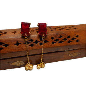 Pendientes de cadena larga con piedra de latón dorado para mujer y niña, aretes, estilo indio, diseño tradicional, a la última moda - Product Image 5