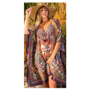 Minimal Price Bulk Selling Chiffon Striped <b>Kaftan</b> Beachwear <b>Tops</b>/Dresses Quick Dry Breathable for Summer - Product Image 1