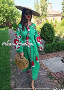 Vestido de verano de fiesta de manga larga con cuello en V, bordado - Product Image 4