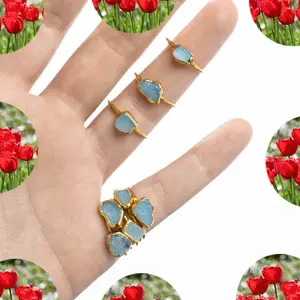 Tự Nhiên Aquamarine Nguyên Vòng Mạ Điện Bezel Set Nhẫn Cho Kỷ Niệm Đồ Trang Sức Mới Thời Trang Đá Quý Cho Ngày Giáng Sinh Quà Tặng