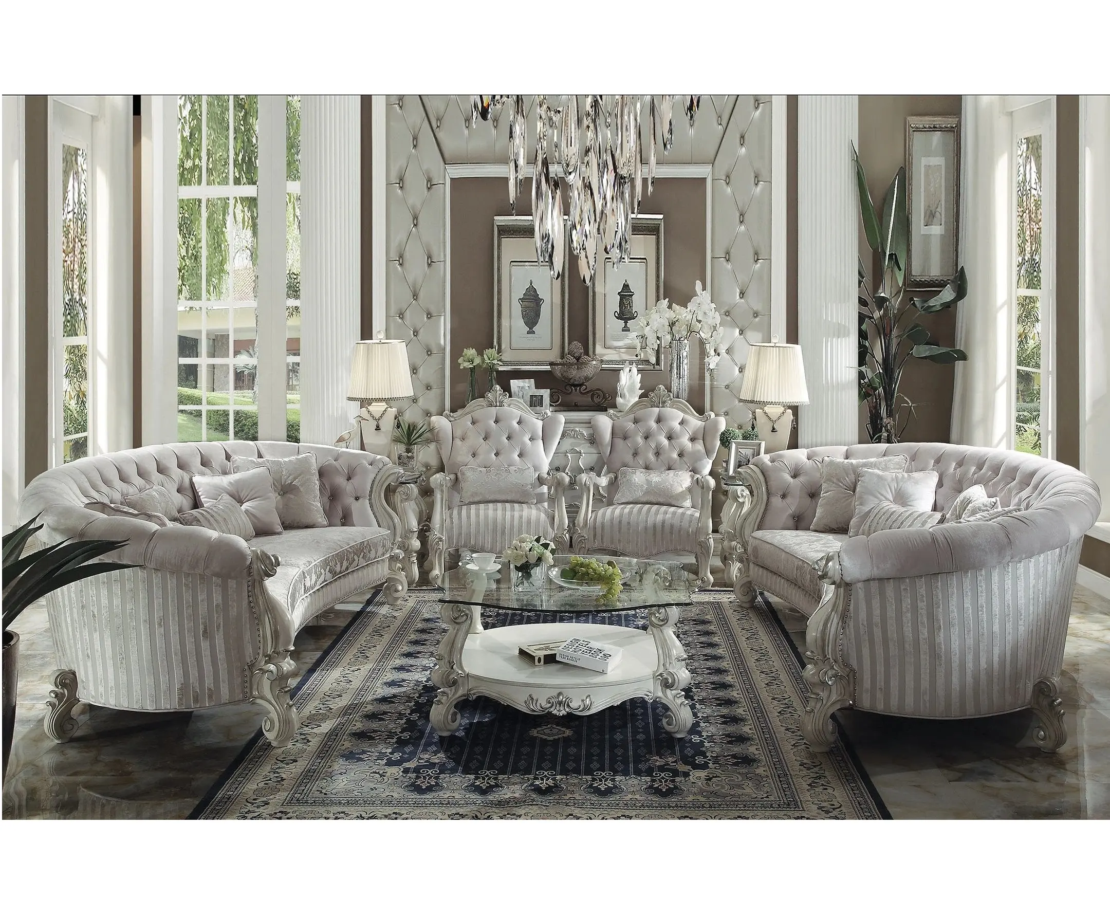 Versailles Elfenbein Samt Knochen Weiß Sofa Set, Die Versailles Elfenbein Samt Wohnzimmer Sammlung