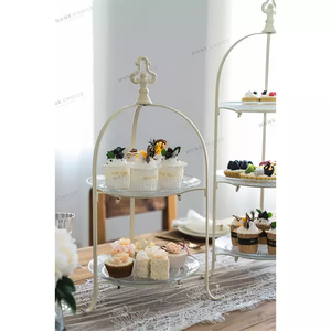 Venta caliente nuevo diseño estilo moderno fiesta decorar plato redondo 2 niveles capa metal fruta bandeja rústica bandeja de metal - Product Image 4