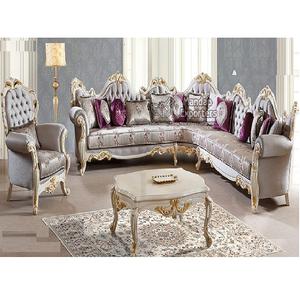 Sofá Seccional de madera tallada en forma de L, conjunto de sofá de lujo con forma de L, tallado en madera de teca - Product Image 1