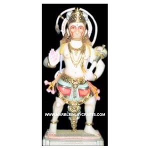 หินอ่อนสีขาวหนุมานจีรูปปั้นยืนอยู่บนแพลตฟอร์ม - Product Image 1