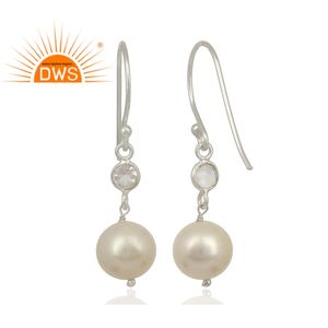 Boucles d'oreilles pendantes en topaze blanche, perle en argent Sterling 925, vente en gros, bijoux - Product Image 3
