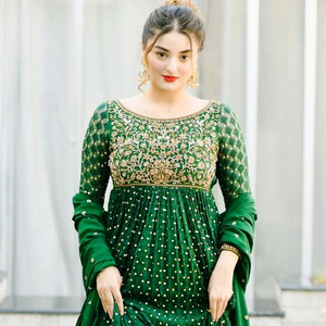 Robe élégante de longueur au sol pour femmes, broderie avec perles de verre de cristal, dbka, travail pour vêtements de fête/mariage @ 2022 - Product Image 1