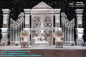 Conjunto de escenario de media luna para boda india, escenario de boda musulmana londinense, configuración de escenario de oro, tallado de fibra, último diseño, para el Reino Unido - Product Image 5
