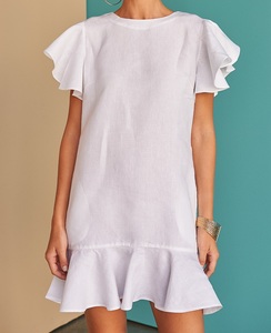 Robe Courte Formelle en Lin et Coton Brodé pour Femme, Col Rond, Manches Courtes, Respirante, Tendance 2025 - Product Image 1