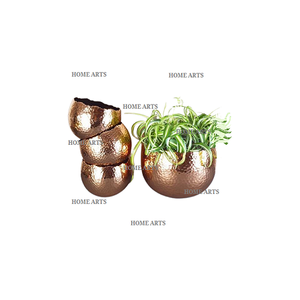 Lot de 4 jardinières à fleurs en cuivre martelé forme ronde taille personnalisée pots de fleurs pour la décoration de jardin - Product Image 1