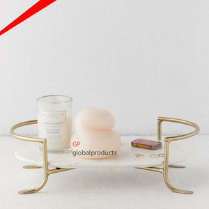 Unique Attractive Design White <b>Marble</b> Serving <b>Tray</b> with Decorative Brass Handles Kitchenware Serving <b>Tray</b> - Product Image 2