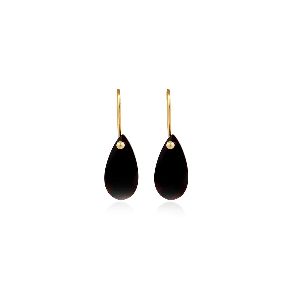 Gold Plated Black Onyx Gemstone Hook Earrings Pear Shape & Marquise Cut Gemstone Fish Hook Earring Jewellery. Mode Joyas E-812