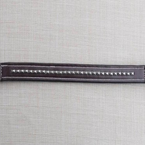 Black or Brown Top Quality Leather Horse Brow Band Straight Shaped Full Stitching & Padding Brow Band with Pearls and Crystals - Product Image 3