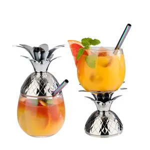 الأناناس Drinkware بهلوان الذهب المعادن كوكتيل الزجاج الفولاذ المقاوم للصدأ نظارات أكواب للحفلات مع القش