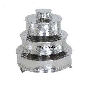 แท่นวางเค้กแบบทุบสุดหรูแบบสองชั้นชุบทองแท่นวางเค้กแฮนด์เมดสไตล์อินเดียคลาสสิก - Product Image 5