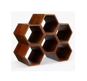 ชั้นวางไวน์ไม้มะม่วงรังผึ้ง6ขวดสีธรรมชาติขายส่งจากโรงงาน - Product Image 1