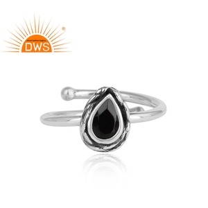 Ónix negro Natural en forma de pera de piedras preciosas de plata oxidado fabricante del anillo 925 Plata libre anillo de tamaño para las damas, regalo de la joyería - Product Image 2