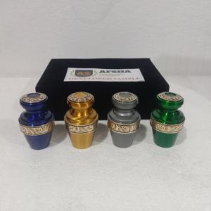 Memorial Multi-color Set <b>of</b> 4 with Velvet <b>Box</b> Keepsake <b>Pets</b> Cremation Urns <b>for</b> Funeral <b>Ashes</b> Metal Brass/Aluminum - Product Image 2