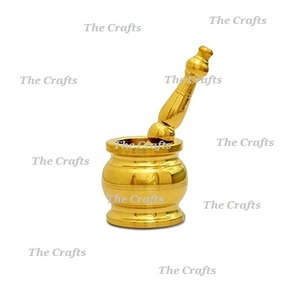 Brass Gold Plated Mortar <b>And</b> Pestle <b>Set</b> For <b>Herbs</b> <b>Spices</b> Garlic Crushing <b>And</b> Grinding Usage Imam Dasta At Low Prices - Product Image 2