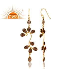 Pendientes colgantes de GEMA de cuarzo ahumado, joyería chapada en oro amarillo de 18k, fabricante de joyería de plata de ley - Product Image 2