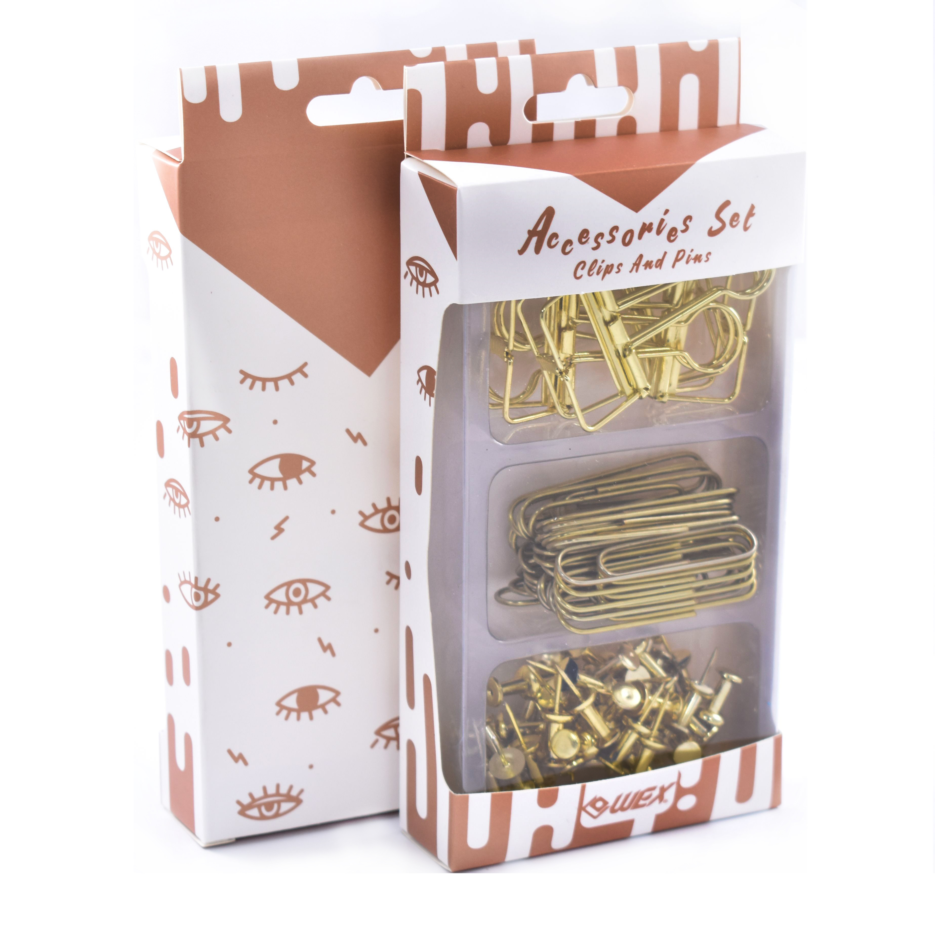 You need this Gold Color Vintage assorted paper binder clips pins in Storage Tray stationery set