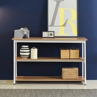 Table console moderne industrielle pour la maison, la cuisine, la salle à manger, avec plateau en bois, base en métal noir, étagère de présentation, finition thermolaquée