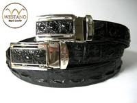 Echter Bauch Krokodil Ledergürtel. Schwarzer Krokodil gürtel. Siamensis Crocodile. Automatic Buckle. Made in Thailand
