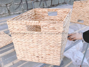 Manufacturer Wholesale Water Hyacinth <b>Basket</b> Storage Bins Foldable <b>with</b> <b>Handles</b> for Storage or Decorative in Vietnam - Product Image 6