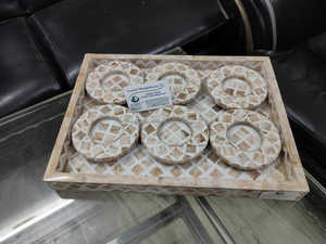 Fabricante India Artículos de artesanía Incrustaciones de hueso Resina MDF Bandejas para servir para hoteles Restaurantes Utensilios de cocina árabes Mármol Acrílico - Product Image 2