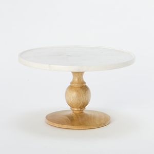 Round Shape White <b>Marble</b> <b>Cake</b> <b>Stand</b> With Brass Base with Decorative Golden Base - Product Image 2